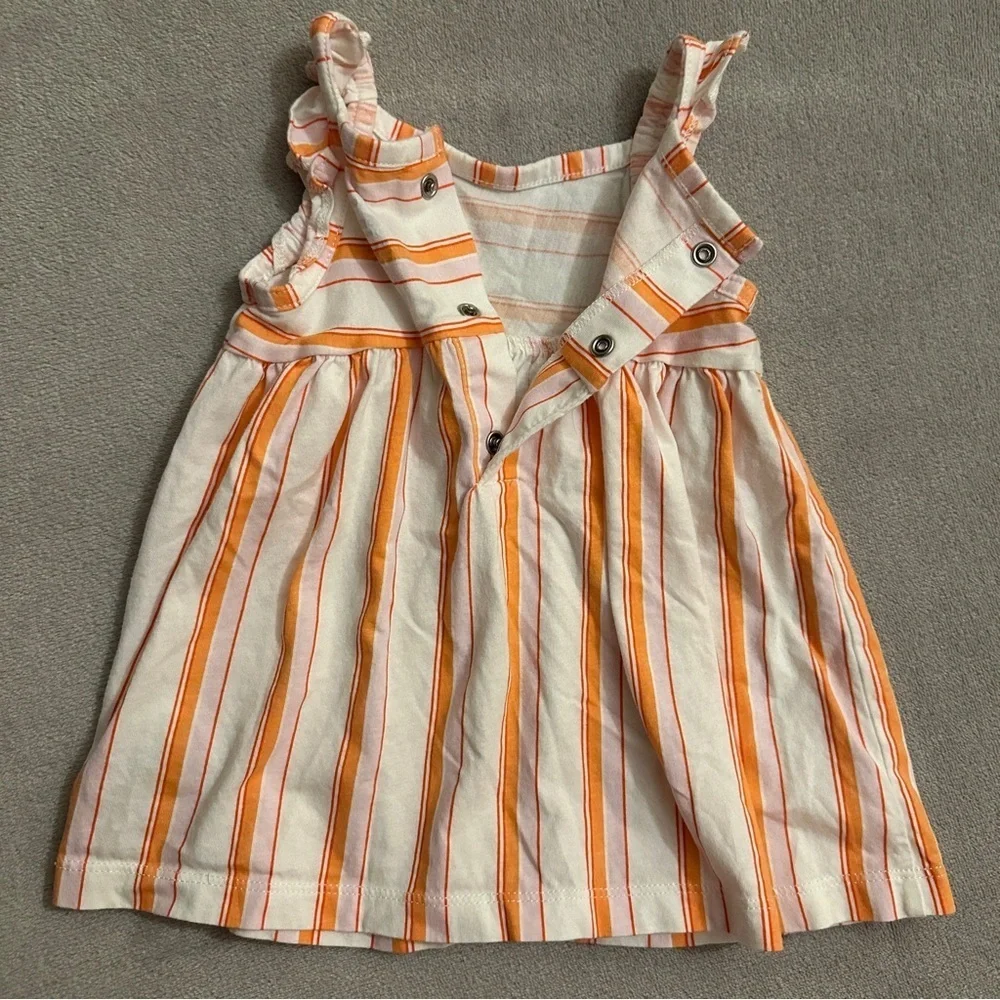 EUC Carter’s 2pc Baby Girl Sun Dress Set, Pink/Orange & White Stripe, 6-9 Months